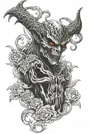 A devil who is an enemy of love and humanity, who only wants revenge, who is not afraid of death, who sees anger and hatred as soon as he sees them. tattoo design idea