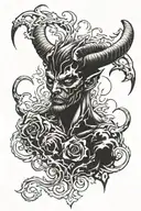 A devil who is an enemy of love and humanity, who only wants revenge, who is not afraid of death, who sees anger and hatred as soon as he sees them. tattoo design idea