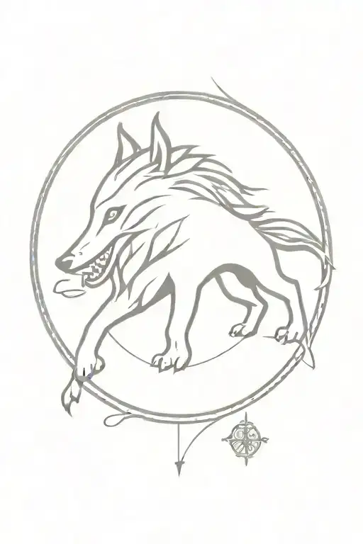 Fenrir with Vegvisir symbol tattoo design idea
