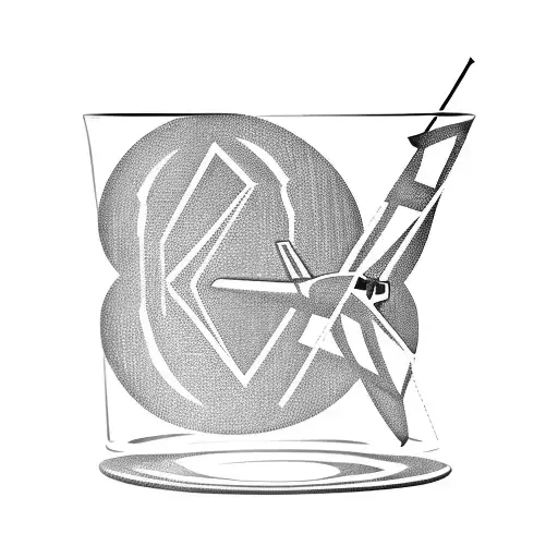 A blackwork design of a cocktail glass with a small airplane inside, representing your love for both traveling and partying tattoo design idea