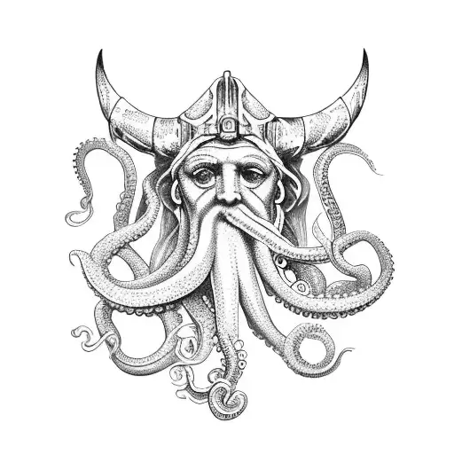 poseidon, octopus and old ship tattoo design idea