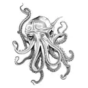 poseidon, octopus and old ship tattoo design idea