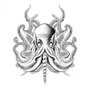 poseidon, octopus and old ship tattoo design idea