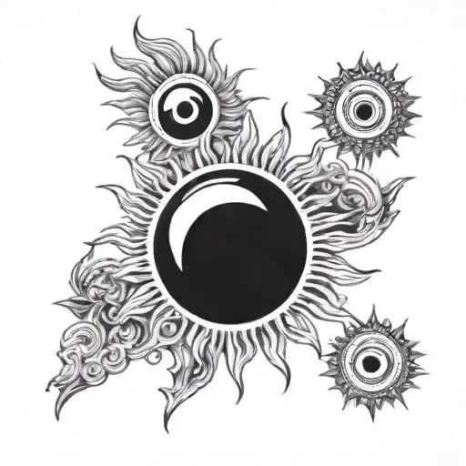 sun and evil eye tattoo design idea