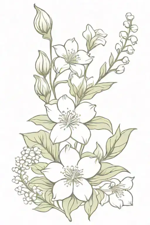 Cosmo Poppy Lily of the valley Honeysuckle Morning Glory Bouquet of flowers tattoo tattoo design idea