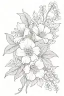 Cosmo, Poppy, Lily of the valley, Honeysuckle, Morning Glory, Bouquet of flowers tattoo tattoo design idea