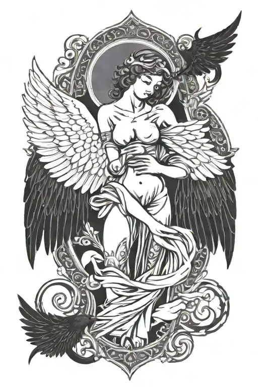 Raphael and angel wings on each side tattoo design idea