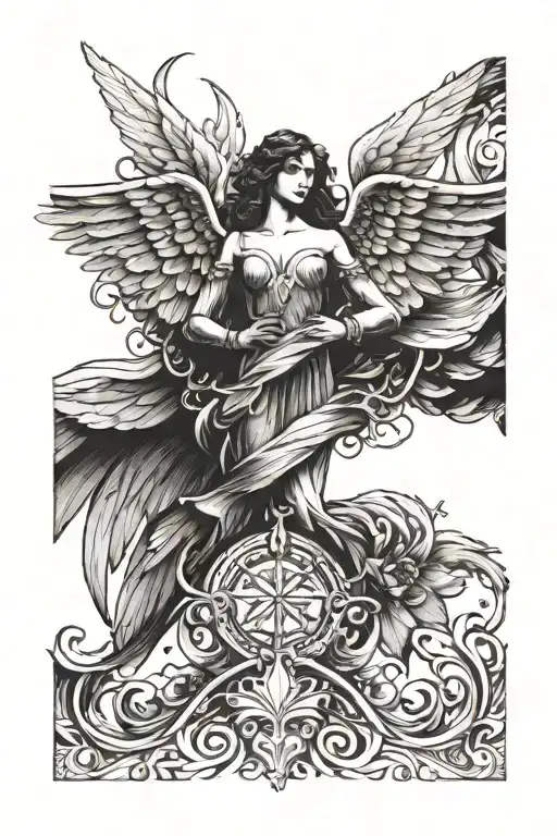 Angel wings and the name Raphael in between the wings tattoo design idea