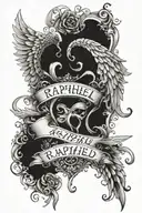 The name Raphael with Angel wings on each side of the name tattoo design idea