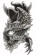 The name Raphael with Angel wings on each side of the name tattoo design idea