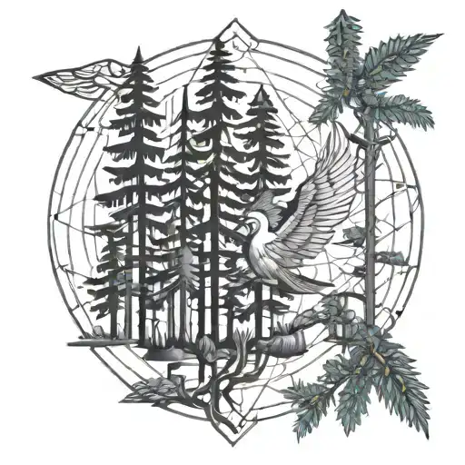 nirvana in utero with pine trees at night  tattoo design idea