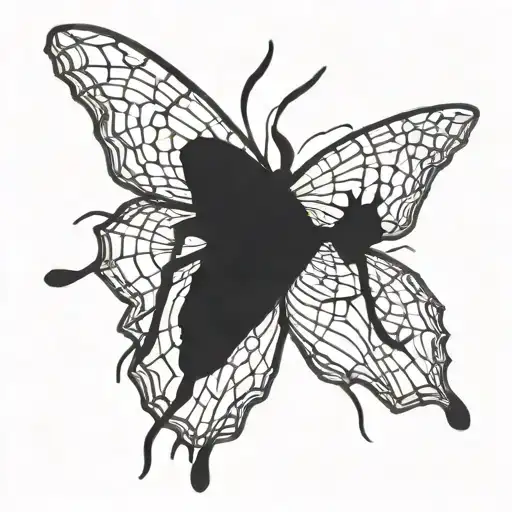 spider that looks like a butterfly knocking over dominos tattoo design idea