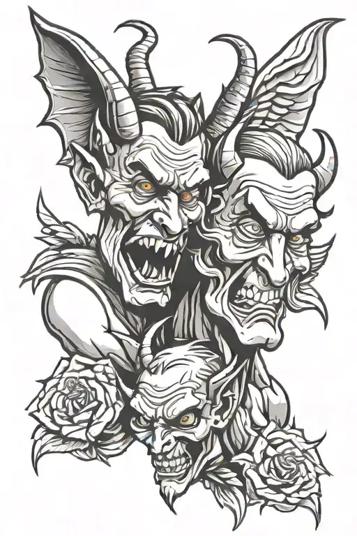 devil and angel whispering in ear   tattoo design idea