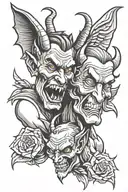 devil and angel whispering in ear   tattoo design idea