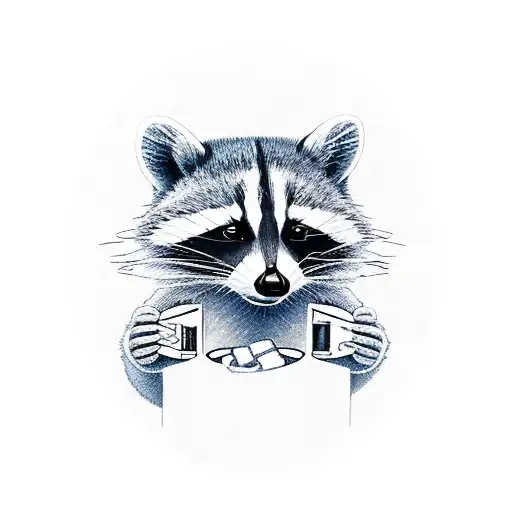 raccoon holding pill bottle tattoo design idea