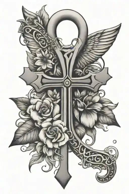 ankh with flower blooming tattoo design idea