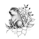 Design a tattoo featuring a flowers surrounded by capybara to showcase your love for animals and Brazil tattoo design idea