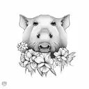 Design a tattoo featuring tropical flowers surrounded by capybara to showcase your love for animals and Brazil tattoo design idea