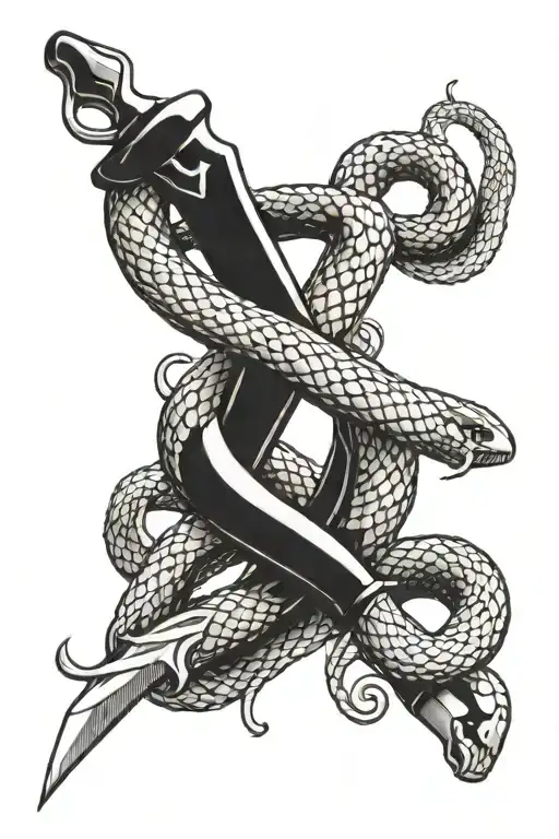 A chef's knife intertwined with a snake, symbolizing precision and creativity in cooking tattoo design idea