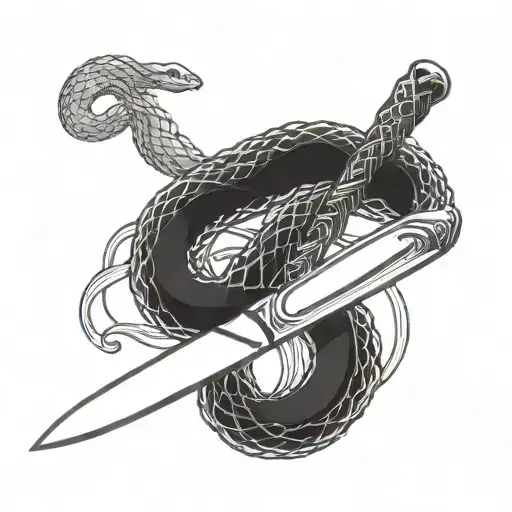 A chef's knife intertwined with a snake, symbolizing precision and creativity in cooking tattoo design idea