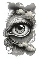 Eye with clouds and sun ray tattoo design idea