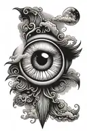 Eye with clouds and sun ray tattoo design idea
