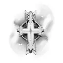 upside down gothic cross, "Branson's Bitch" inscribed  tattoo design idea