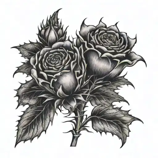 thistle and rose tattoo design idea