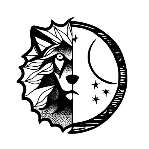 wolf, lion and eagle with sun and moon tattoo design idea