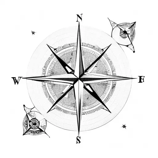 A compass rose intertwined with a paper airplane tattoo design idea