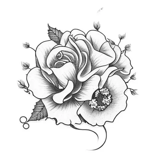 A sleeve tattoo featuring a chain of birth flowers wrapping around the arm, with each flower transitioning into a different style of coffee cup tattoo design idea