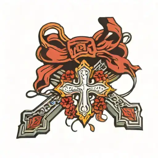 Cross with rosary beads tattoo design idea