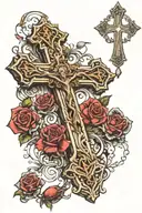 Cross with rosary beads tattoo design idea