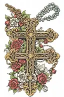 Cross with rosary beads tattoo design idea