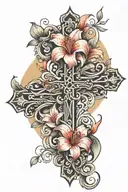 Cross with lily flower tattoo design idea