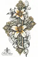 Cross with lily flower tattoo design idea