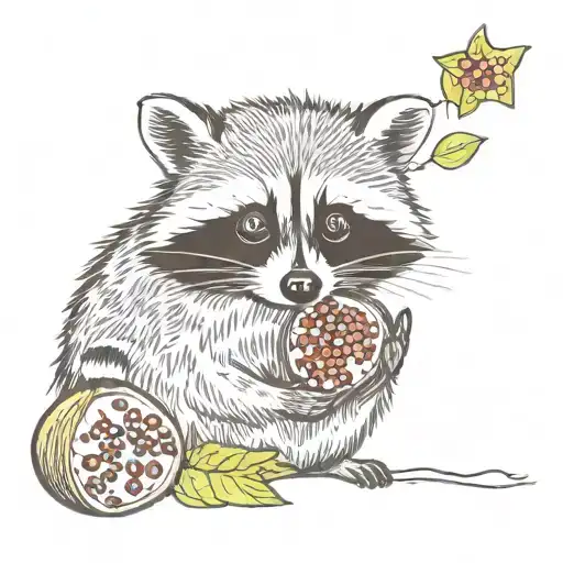 raccoon with pomegranate fruit tattoo design idea