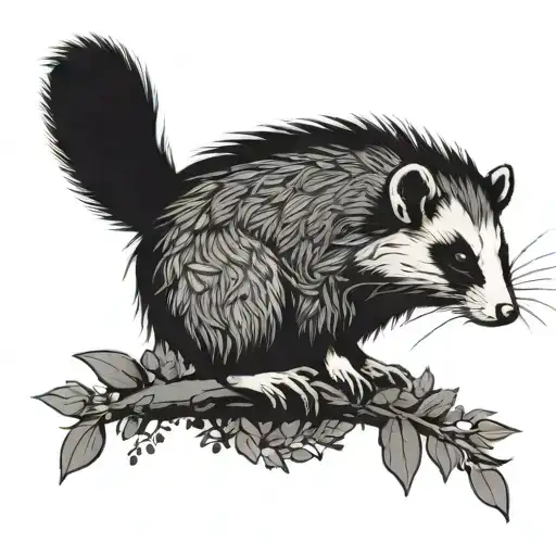 opossum surrounded by greenery tattoo design idea