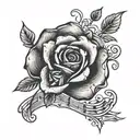 music notes and rose intertwined tattoo design idea