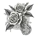 music notes and rose intertwined tattoo design idea