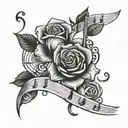 music notes and rose intertwined tattoo design idea