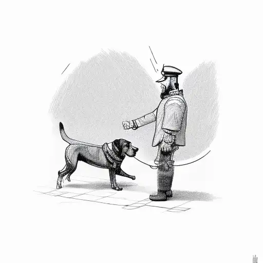 man and dog handshake  tattoo design idea