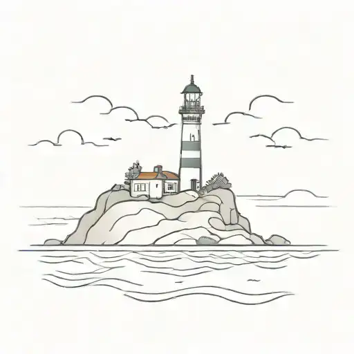 A surreal scene of a lighthouse overlooking a tranquil sea, symbolizing guidance and protection in your life, with a subtle nod to your port police background tattoo design idea