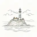 A surreal scene of a lighthouse overlooking a tranquil sea, symbolizing guidance and protection in your life, with a subtle nod to your port police background tattoo design idea
