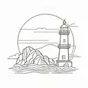 A surreal scene of a lighthouse overlooking a tranquil sea, symbolizing guidance and protection in your life, with a subtle nod to your port police background tattoo design idea