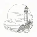 A surreal scene of a lighthouse overlooking a tranquil sea, symbolizing guidance and protection in your life, with a subtle nod to your port police background tattoo design idea