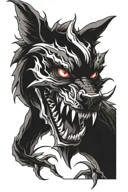 Slifer the sky dragon eating a wolf head tattoo design idea