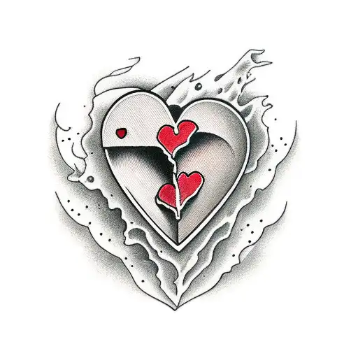 broken skateboard realistic heart tattoo design idea