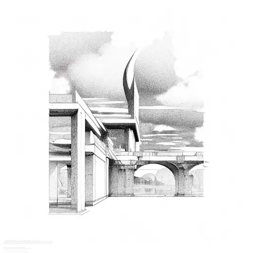 architecture and sky tattoo design idea