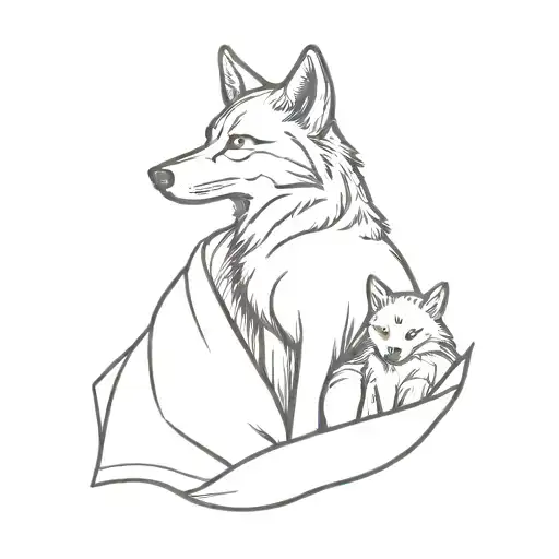 wolf, fox, & baby chick wrapped in a blanket tattoo design idea